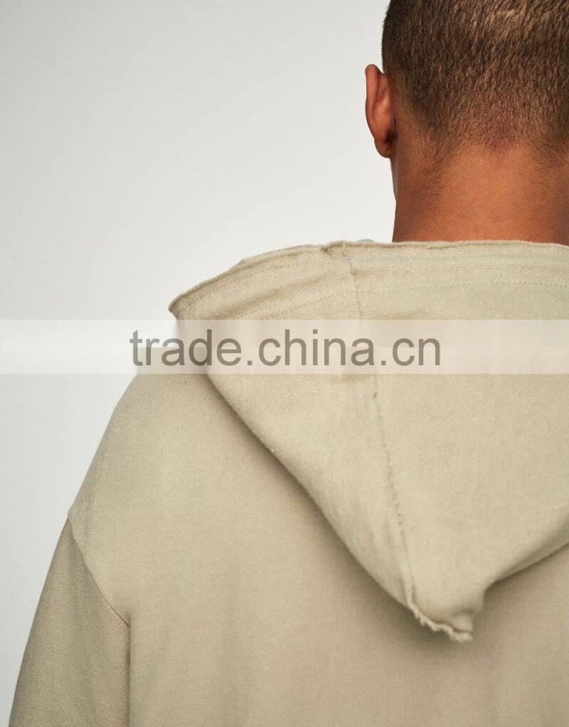 100% Cotton 3/4 Cropped Sleeves Men Blank Pullover Hoodie With Pocket