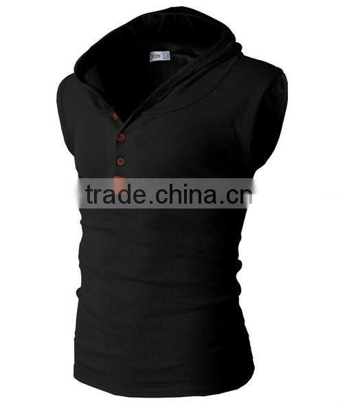 OEM new design cotton plain mens custom sleeveless pullover hoodie