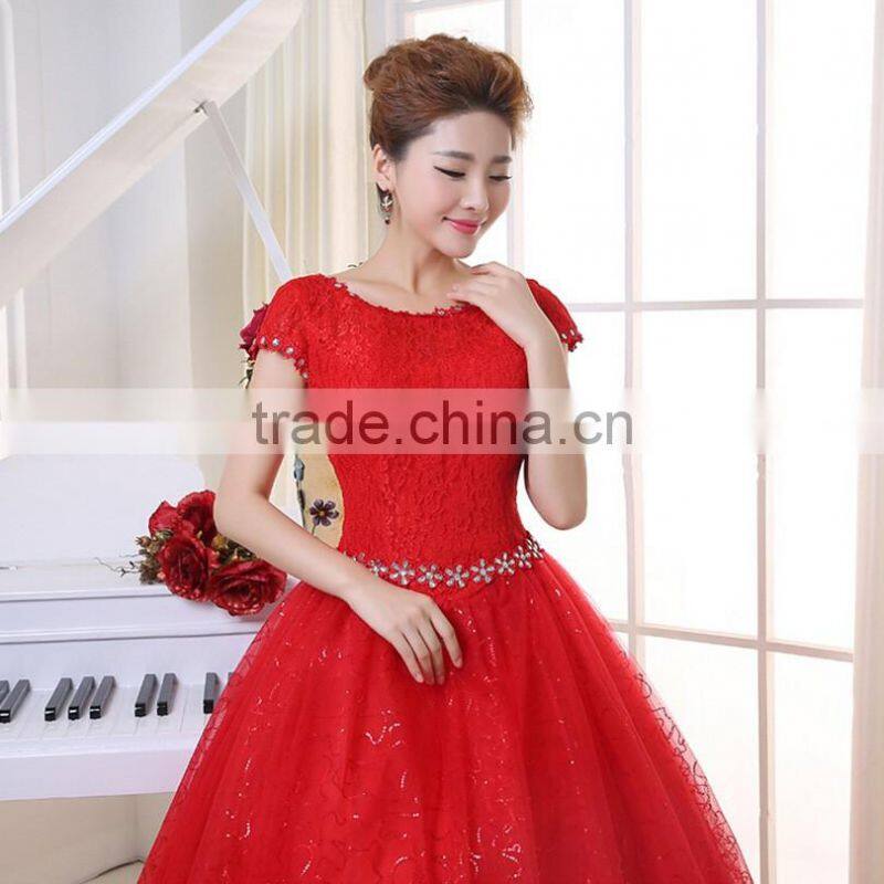 V neck cap sleeve long trail ball gown 2017 wedding dresses