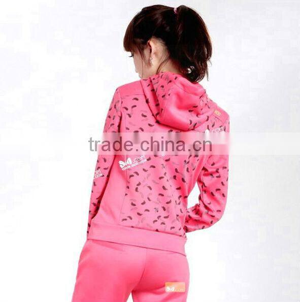 Leopard sport ladies long sleeve with hood t-shirt