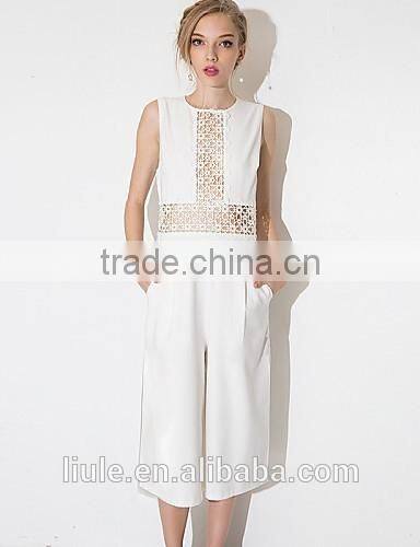 New design Sleeveless Lace Hollow Romper white Sexy Jumpsuit For Ladies