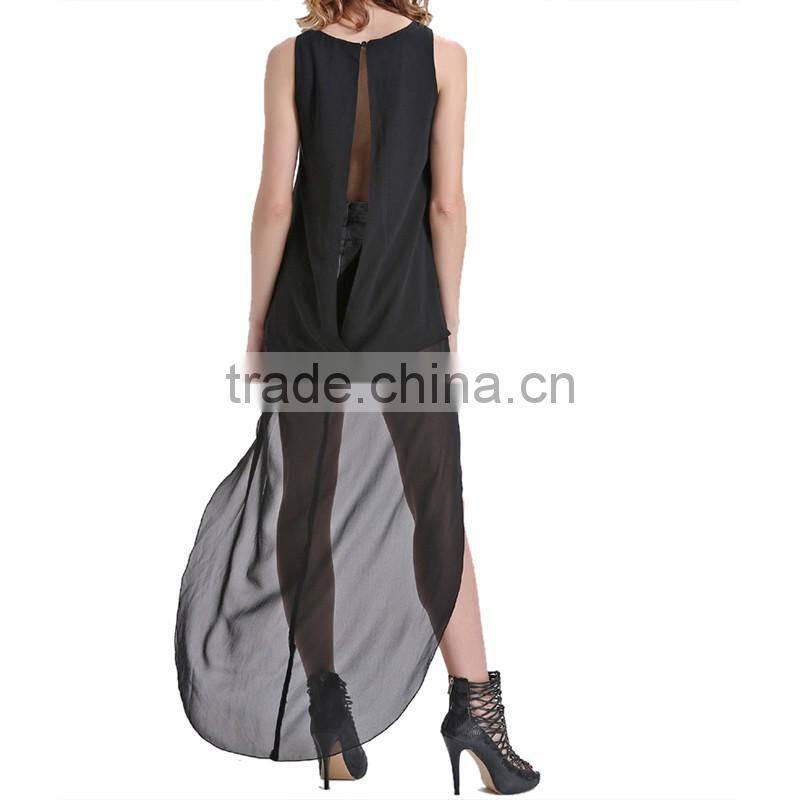 New Fashion Women Sleeveless Blouses false two piece short front long