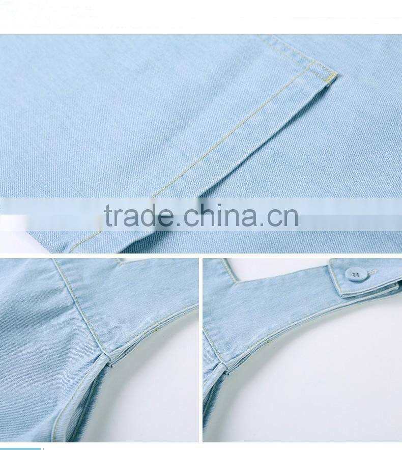 Women's summer casual light blue denim jeans hot shorts/short suspender bib overalls