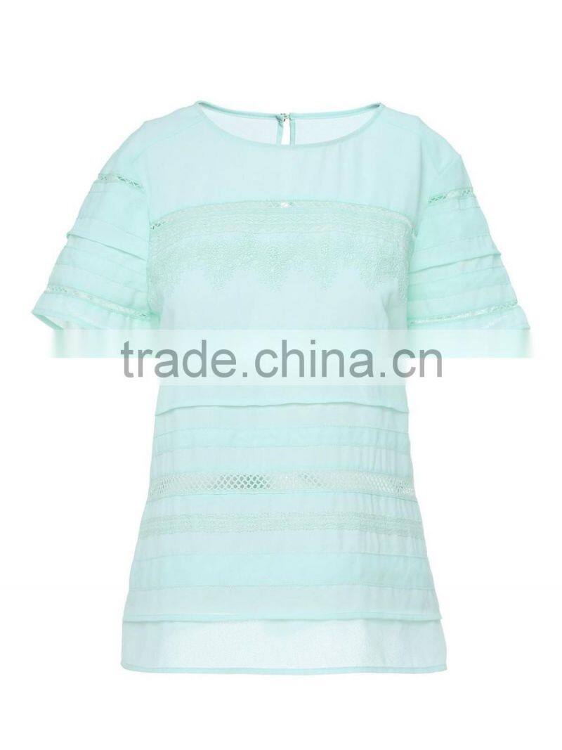 Womens Oem serrvice lace and chiffon combined loose high quality shirt/blouse wholesale