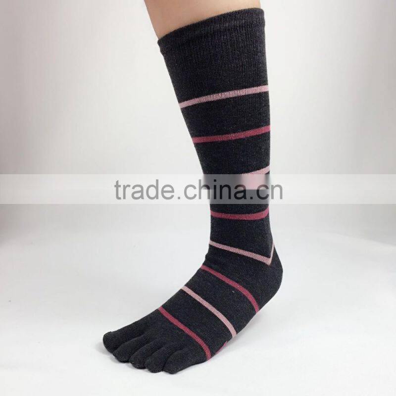 Men's all-pure combed cotton striped toe socks thick socks