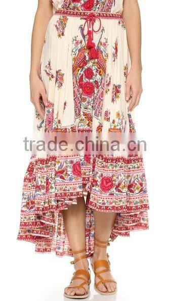 2016 designed for fashion women floral skirt long flared skirt ladies'skirt OEM
