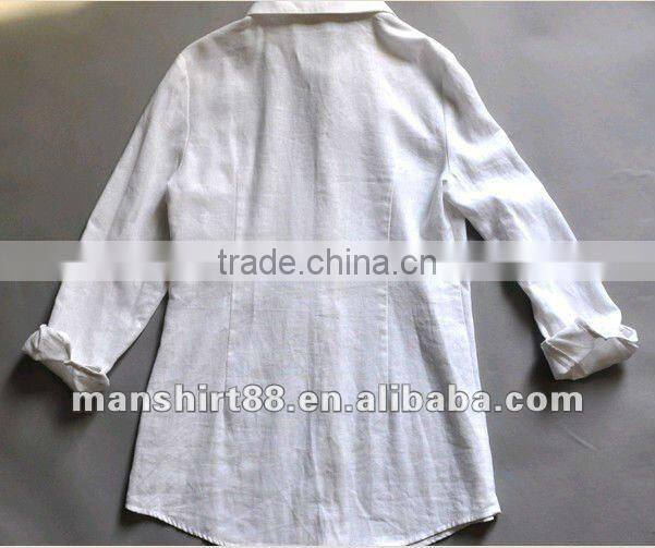 Classic Medium style Linen Natural White casual shirt for Women/Ladies fashionable pocket