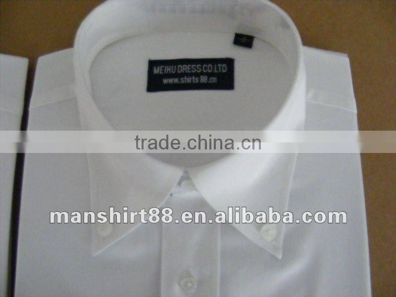 man's white button-down collar embroidery long sleeve work shirts