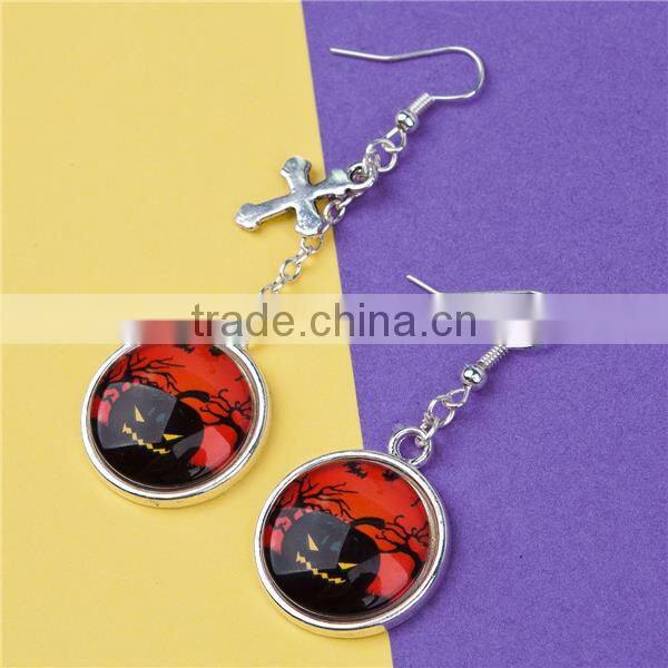 Fashion Silver Plated Cross Pumpkin Resin Halloween Earrings