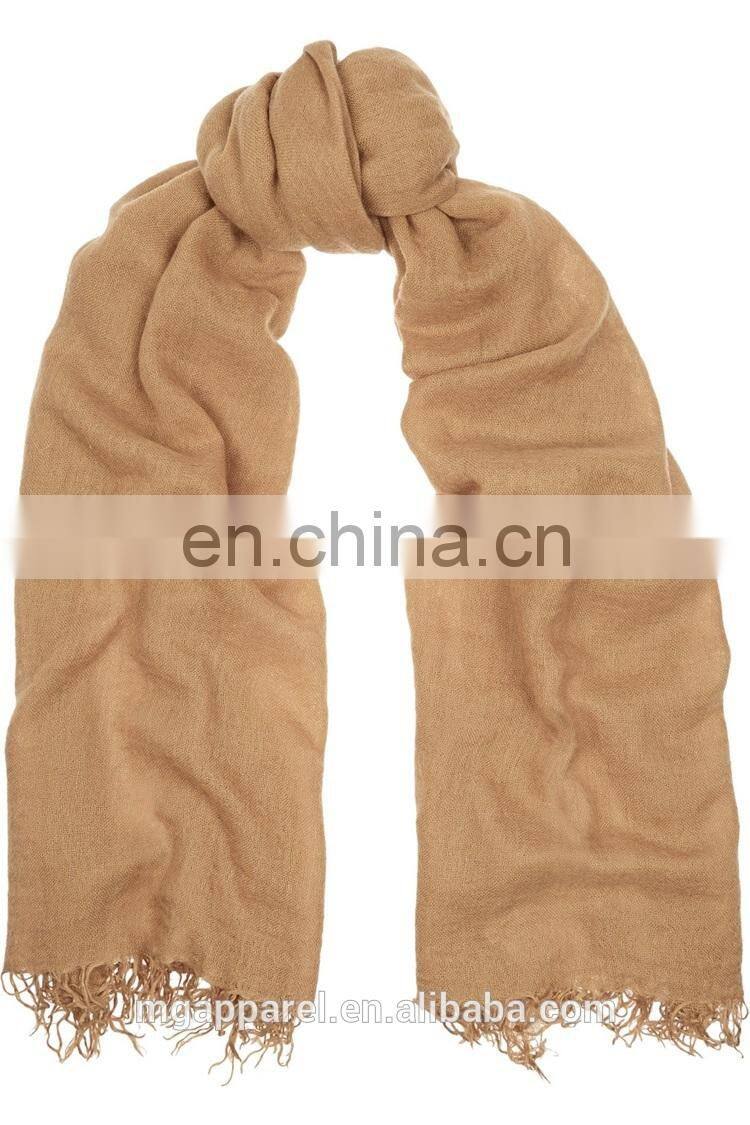 factory price custom cheap cashmere and silk blend fringe scarf