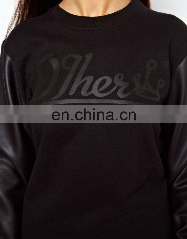 CHEFON Women Leather Sleeve Sweatshirt CAH0033