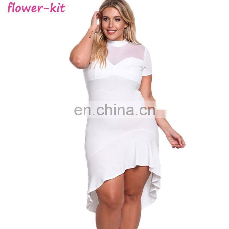 Wholesale Factory Price Plus Size Ruffle Mesh Trim Casual Dress