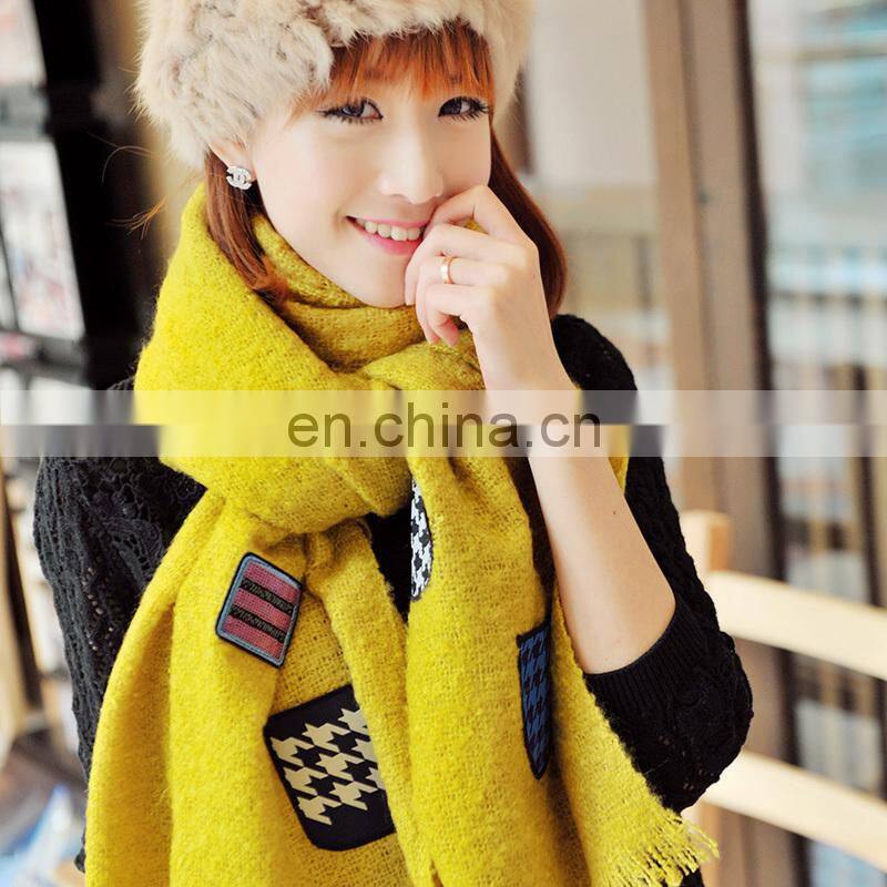 Young lady's scarf winter 100%acrylic shawl warm yellow