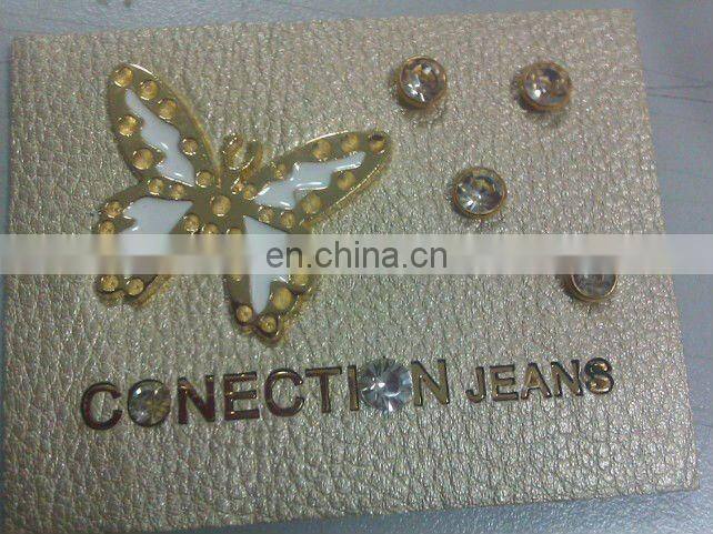 butterfly pu leather patch with rhinestones, jeans label with badge