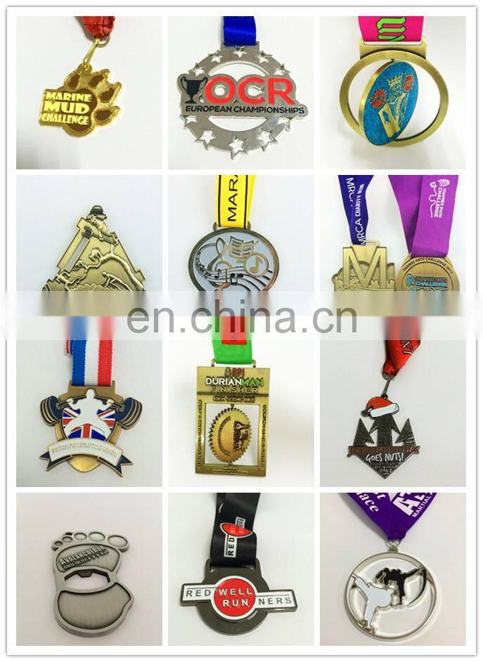 Black nickel Plating medal with custom wording logo and custom medal ribbon for sport events