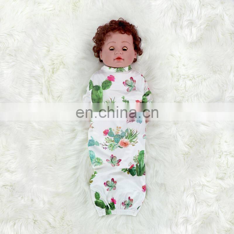 Newest Prints Baby Gowns With Knot Long Sleeve Infants Sleepwear Wholesale Toddler Pajamas Clothes bag