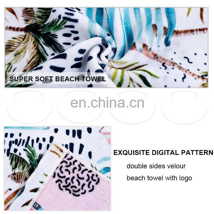 Hot sale home textile 100% cotton digital printed double sides soft towels velour beach towel with logo