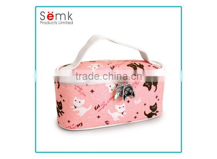Custom made animal printing women pink pvc canvas cosmetic bag
