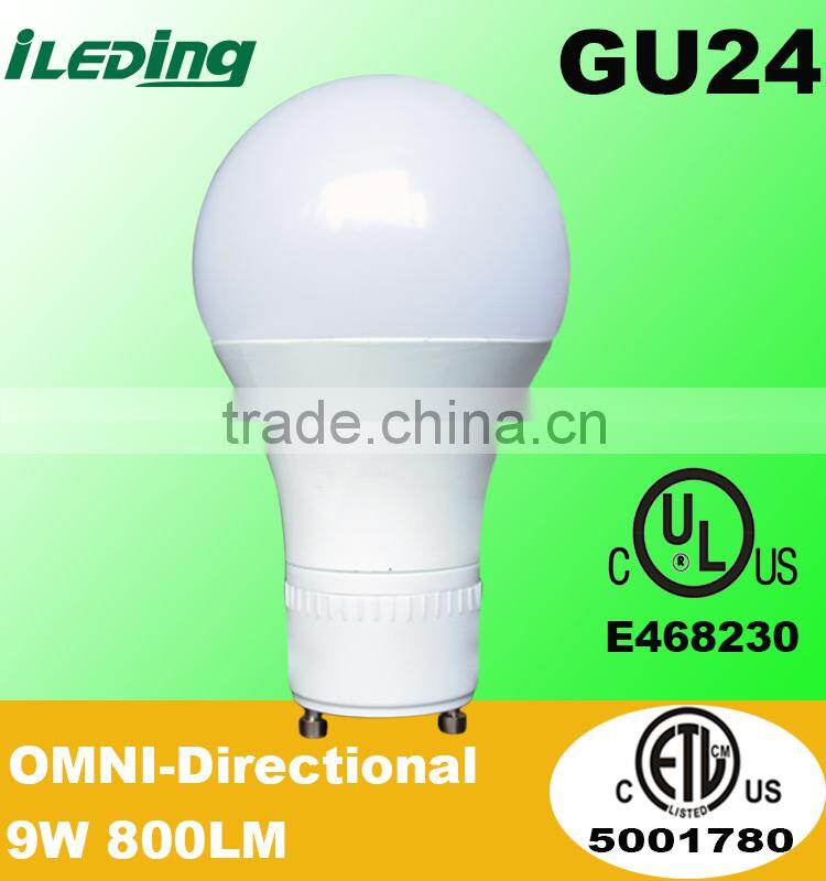 9W 800LM Dimmable GU24 Base Omni A19 LED Bulb
