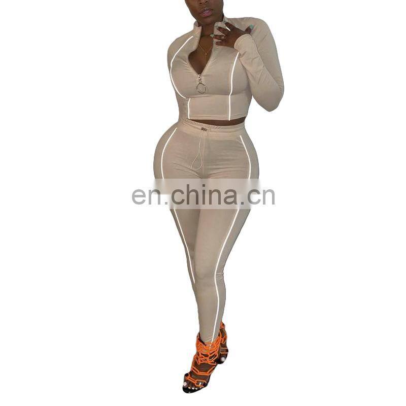 Manufacturer wholesale women's suit sexy solid color tight-fitting casual long-sleeved two-piece large size custom LOGO