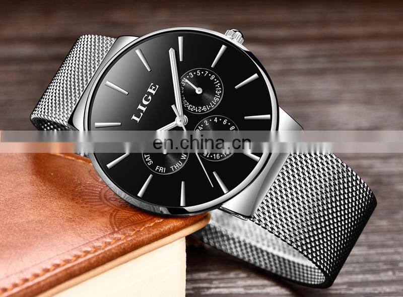 Top Brand LIGE Watches Men Super Slim Mesh Stainless Steel Luxury Casual Quartz Clock Ladies Wristwatch Relogio Feminino