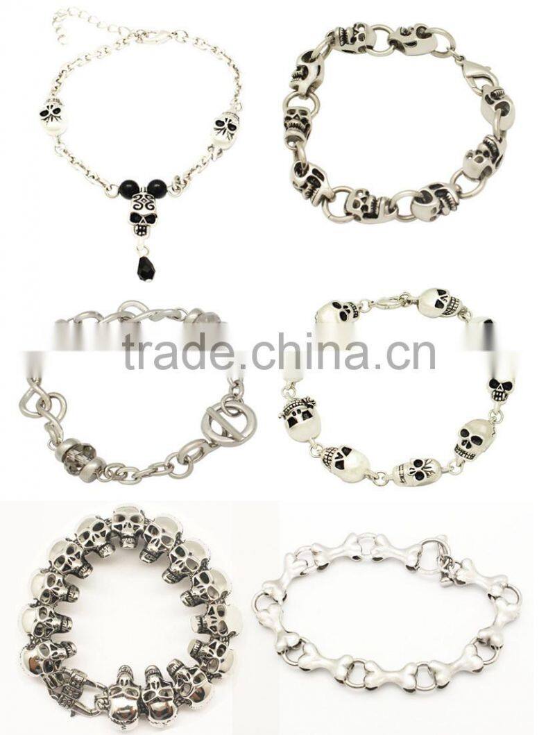 fashion stainelss steel skull bracelet in antique silver color