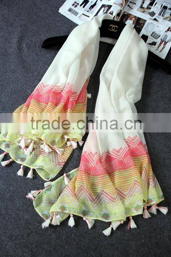 Fresh New Design Long Large Size Fashion Women Linen Cotton Tassel Scarf