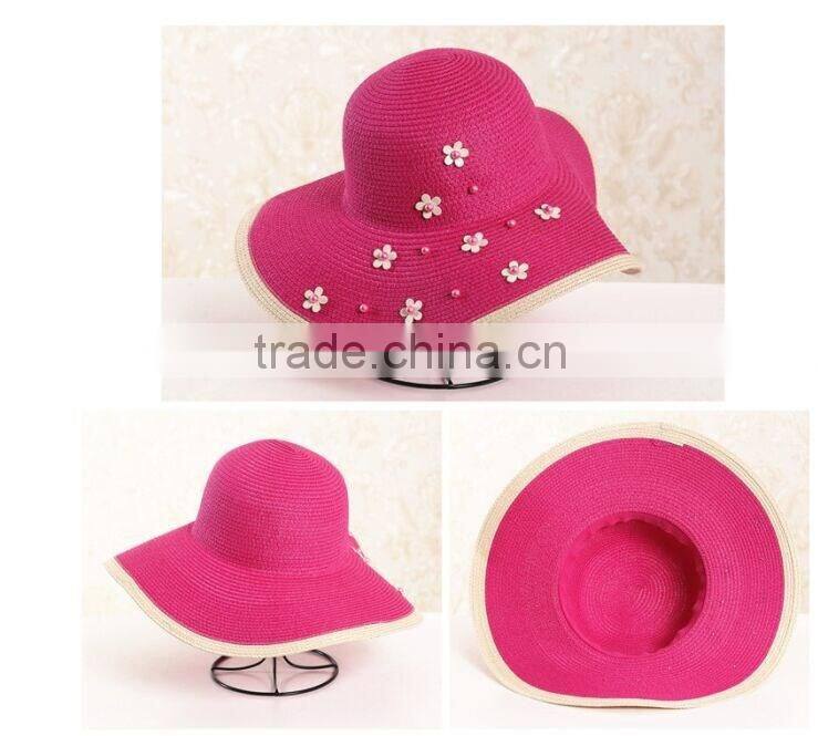 QXSH0019 Floppy panama hat New summer straw hat with flower Beach hat