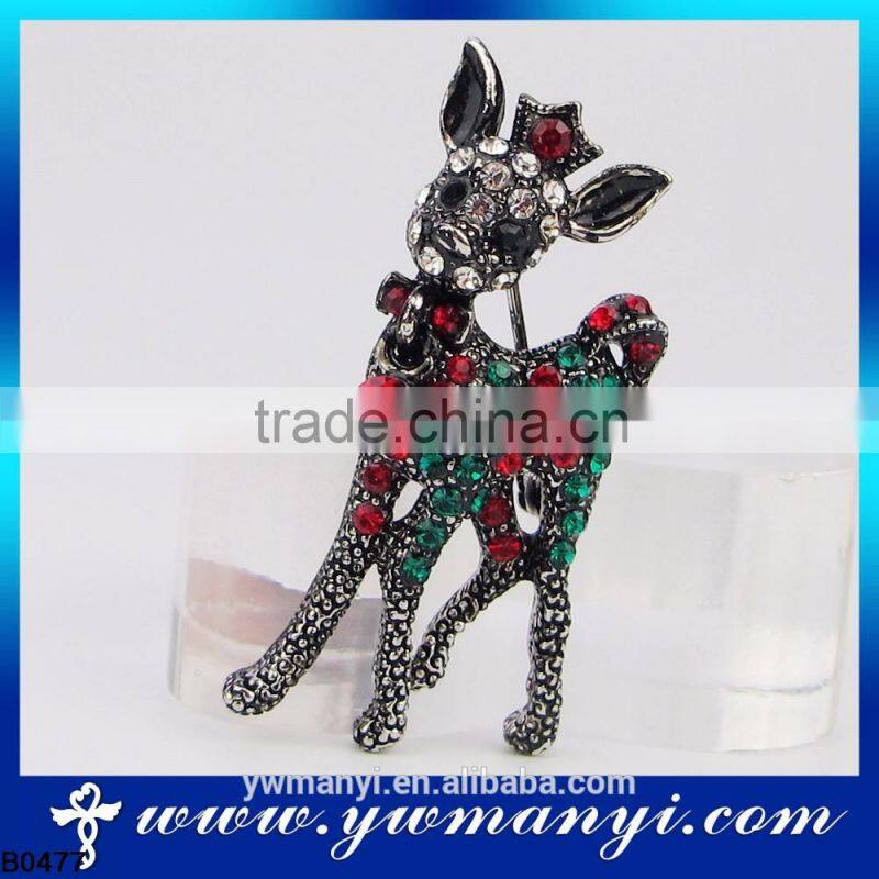 China supplier Unisex Animal Christmas Popular Cute Gold Plated Deer Antlers Head Pin Brooches Styling B0477
