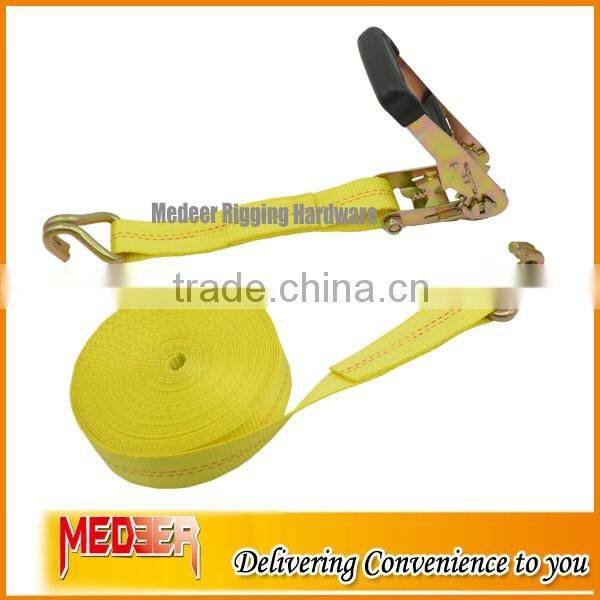 Rubber handle 2" 50mm width cargo strap J metal hooks /2inch cargo lashing 5000bs