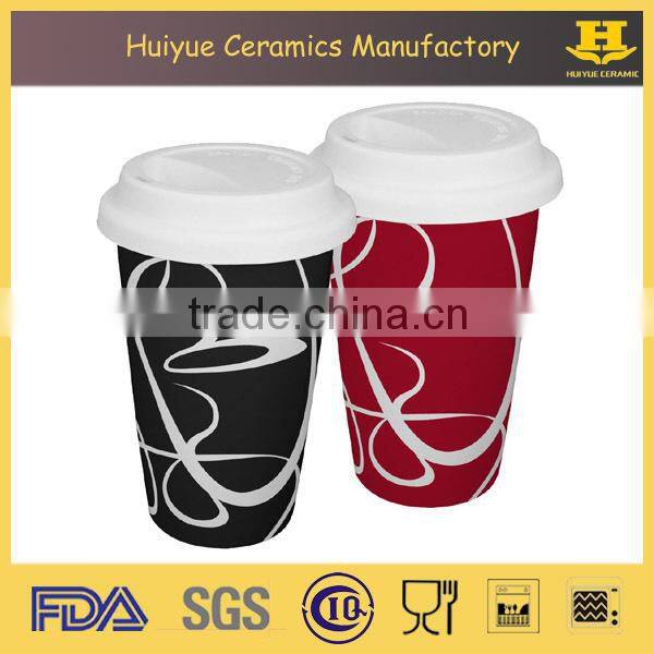 printing cup with silicon lid, porcelain cup with lid