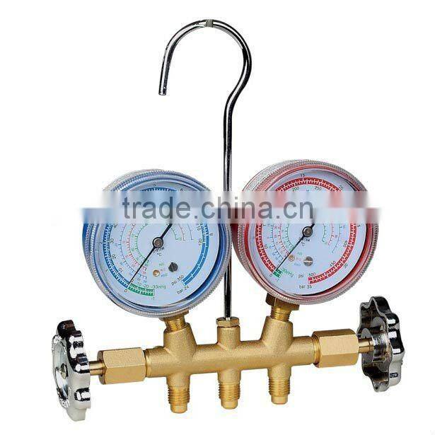 R-134a 2-valve brass manifold 68mm and 80mm gauge optional PR4452