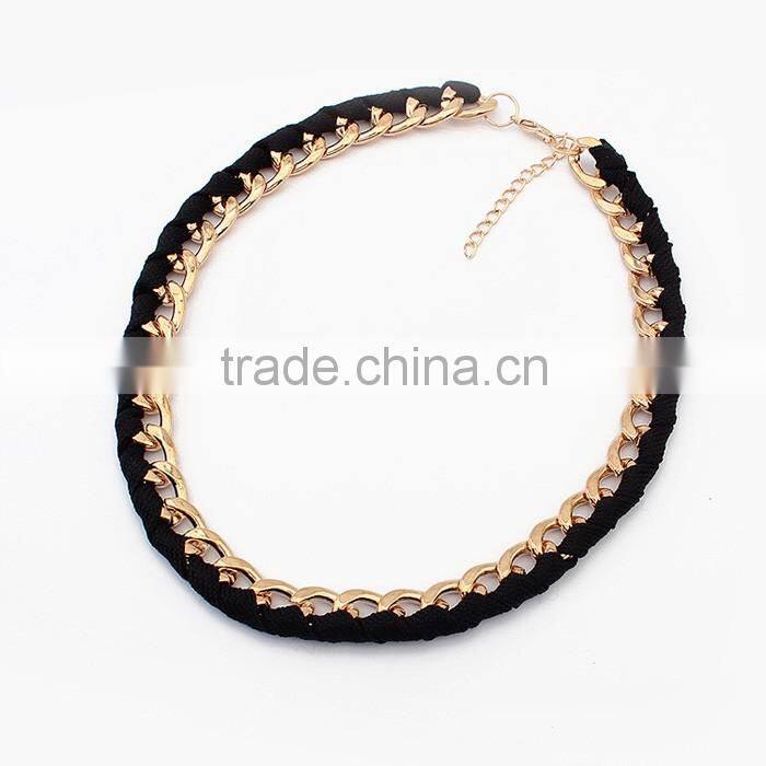 Hot sale fashion jewelry golden alloy rope braided metal necklace