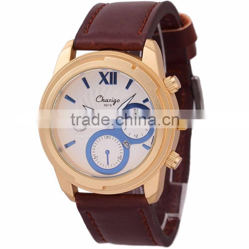 alloy stainless steel material wrist watch quality golden case watches with leather
