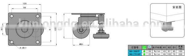 Heavy duty SK6-Z6597P adjustable support legs caster wheels