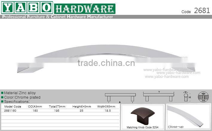 Polished chrome zamac handle or zinc alloy furniture pull handle