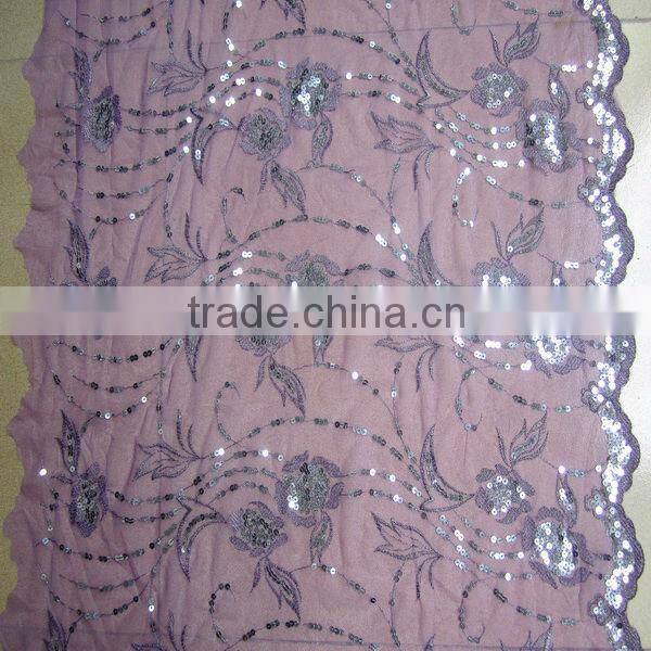 Computer embroidery ankara fabric diamond blue flower + sequins chemical embroidery lace border