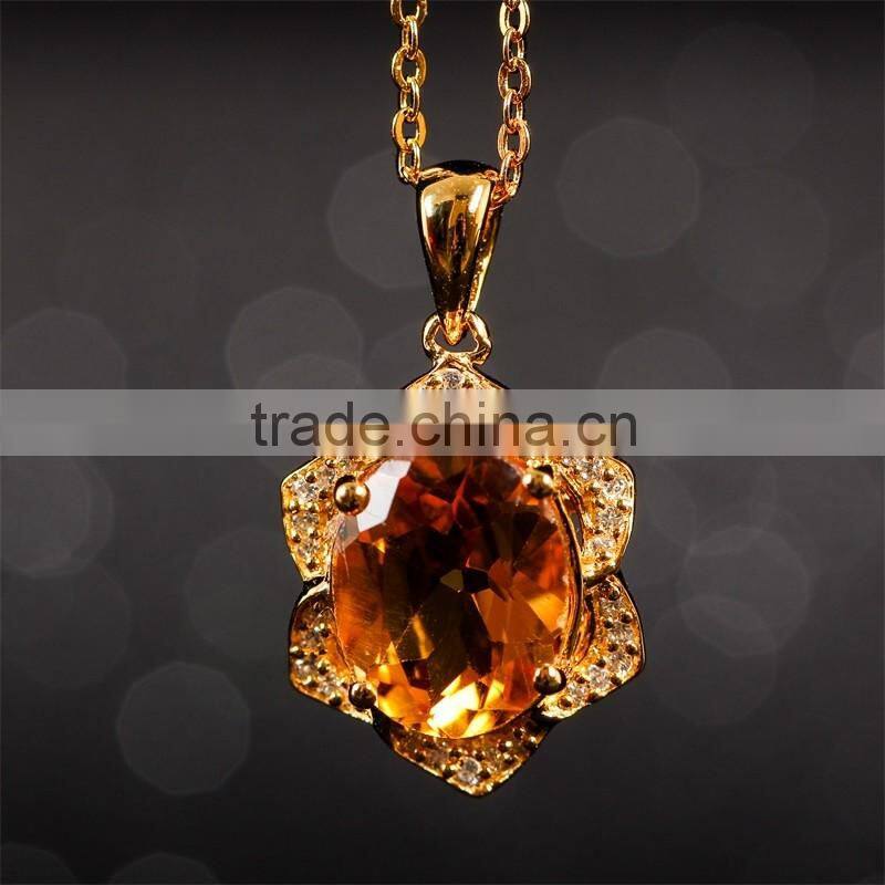 hot 925 silver 18K gold plated inlay blue topaz yellow citrine precious natural gemstone pendant necklace turkish silver jewelry