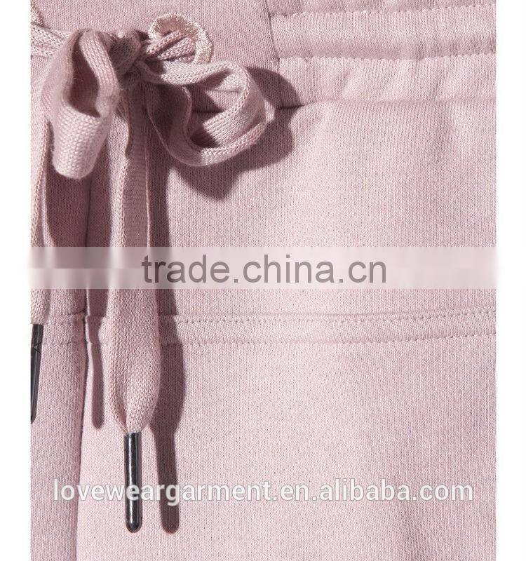 3/4 three quarter cotton fleece pants with drawstring for women