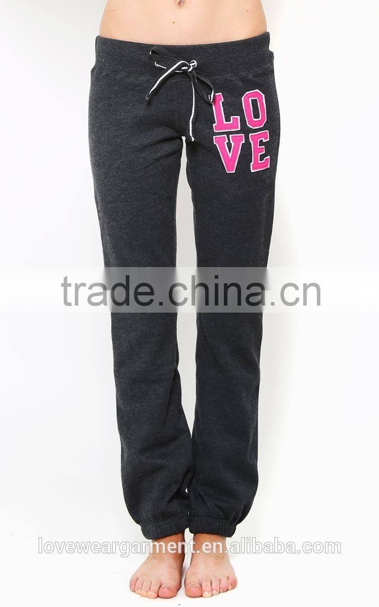 Women drawstring sweatpant with custom embroidery patch