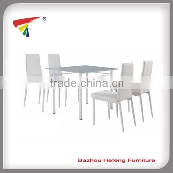 Modern Round Clear Glass Dinning Table Set With 4 Leather Chairs