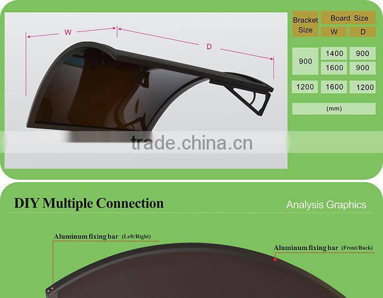 Elegant shade Popular design! outdoor polycarbonate aluminium door awnings lowes size 1200x1600mm