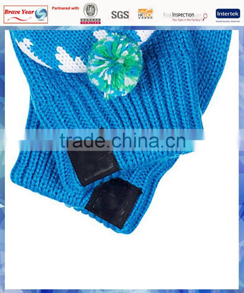 100% acrylic monster knitted Flip Gloves with cute pom for boys