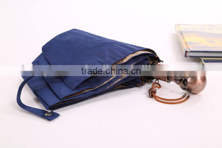 3 fold easy open and close skull shape handle folding Umbrella