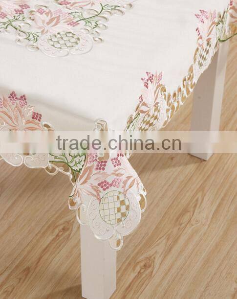 2015 embroidery table cloth factory, 100% polyester table cloth