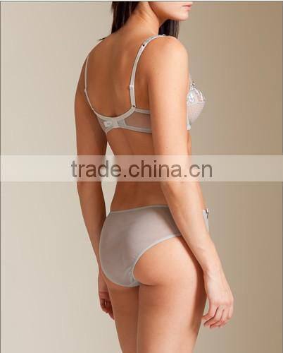 stylish mesh embroidery lace unpadded bra and string panty lady underwear set