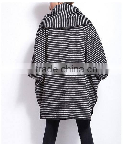 Women's fashion stripe Bat Poncho Cape Jacket sweater casual Warm Cloak Coat Knitwear
