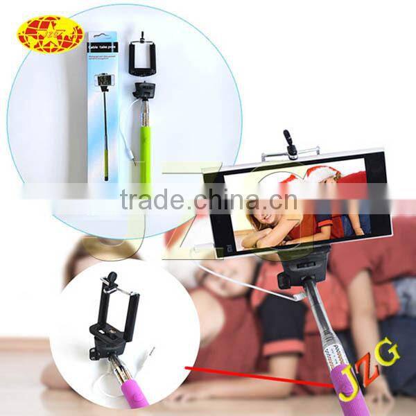 2015 hot products factory wholesale selfie stick for mobile phone camera extendable colorful selfie stick with cable