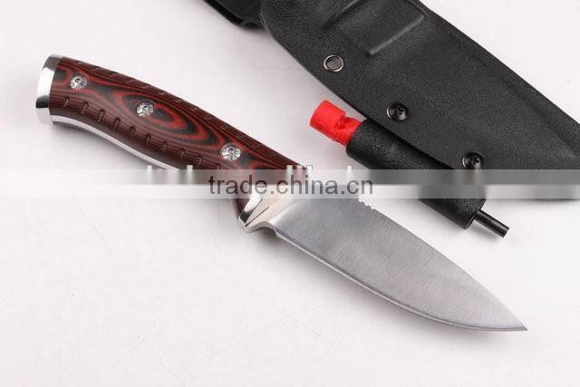 OEM wood outdoor multi military knife with fire starter and whistle