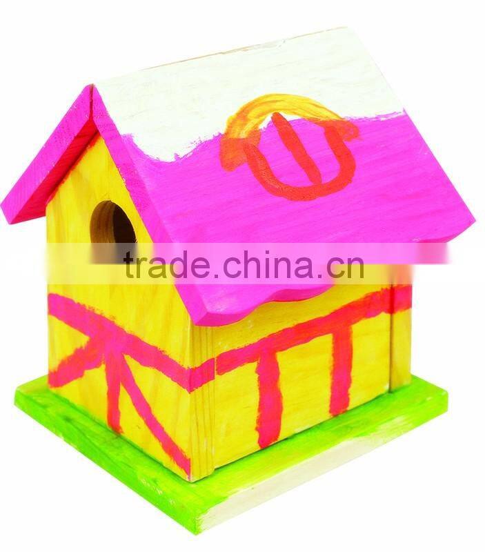 Building painting wooden birdhouse DIY wooden toy for kids